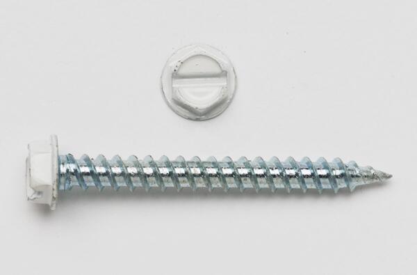 BH8112W #8 (1/4 HEX HEAD) X 1-1/2 HEX WASHER HEAD SLOT WHITE HEAD REGISTER SCREW ZINC PLATED